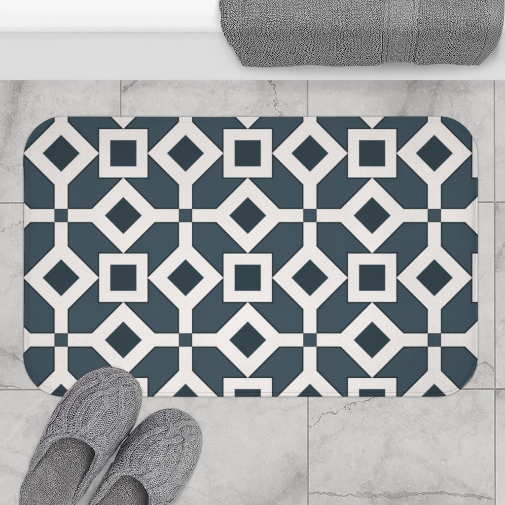 Bria Katherine Black & White Tile Print Bath Mat